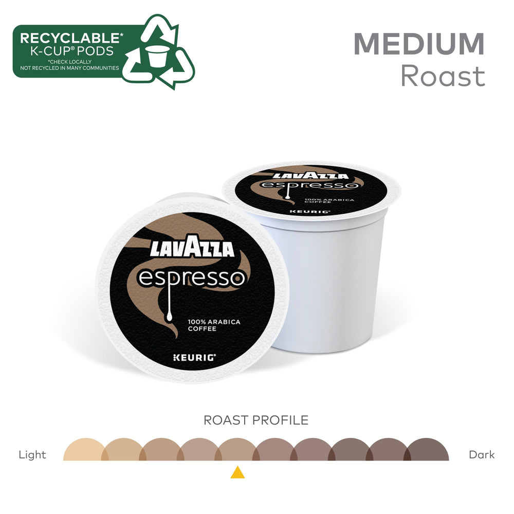 Brewed espresso with crema from Lavazza pod showing aroma and body benefit