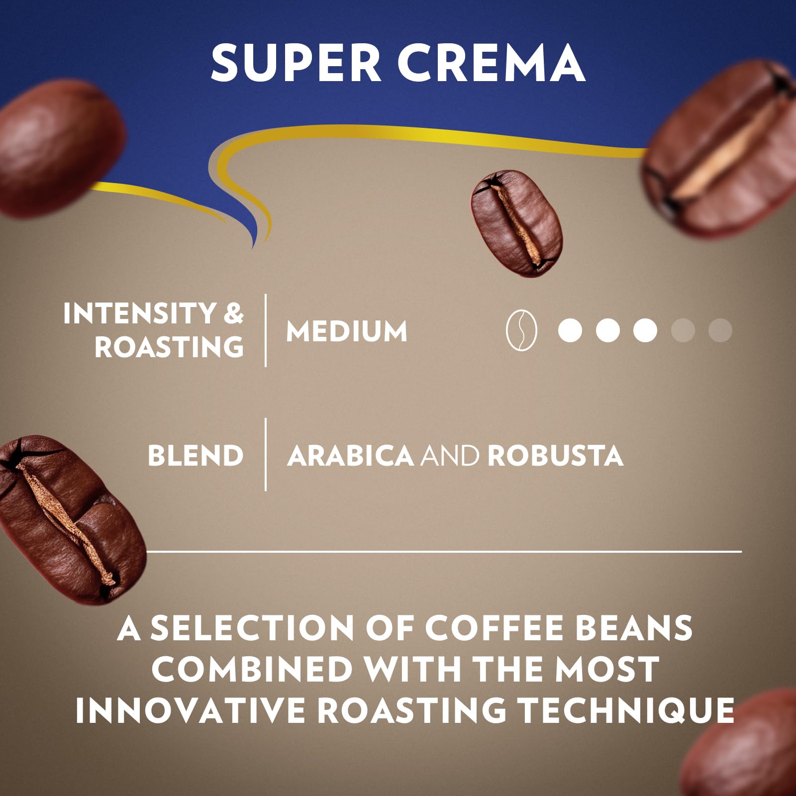 Lavazza etiqueta con información de mezcla Arábica y Robusta y procedencia