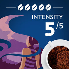 Lavazza textura del café molido, muestra cuerpo y tueste oscuro