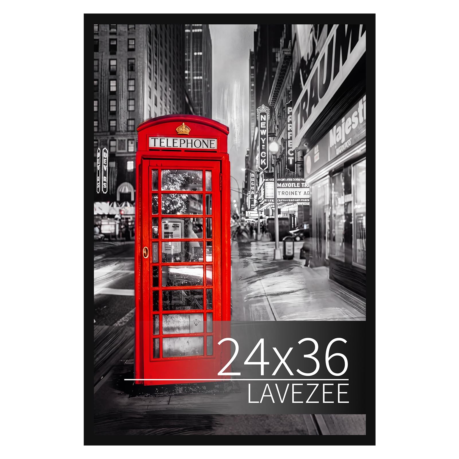 Lavezee marco frontal 24x36 negro mostrando póster con acabado nítido
