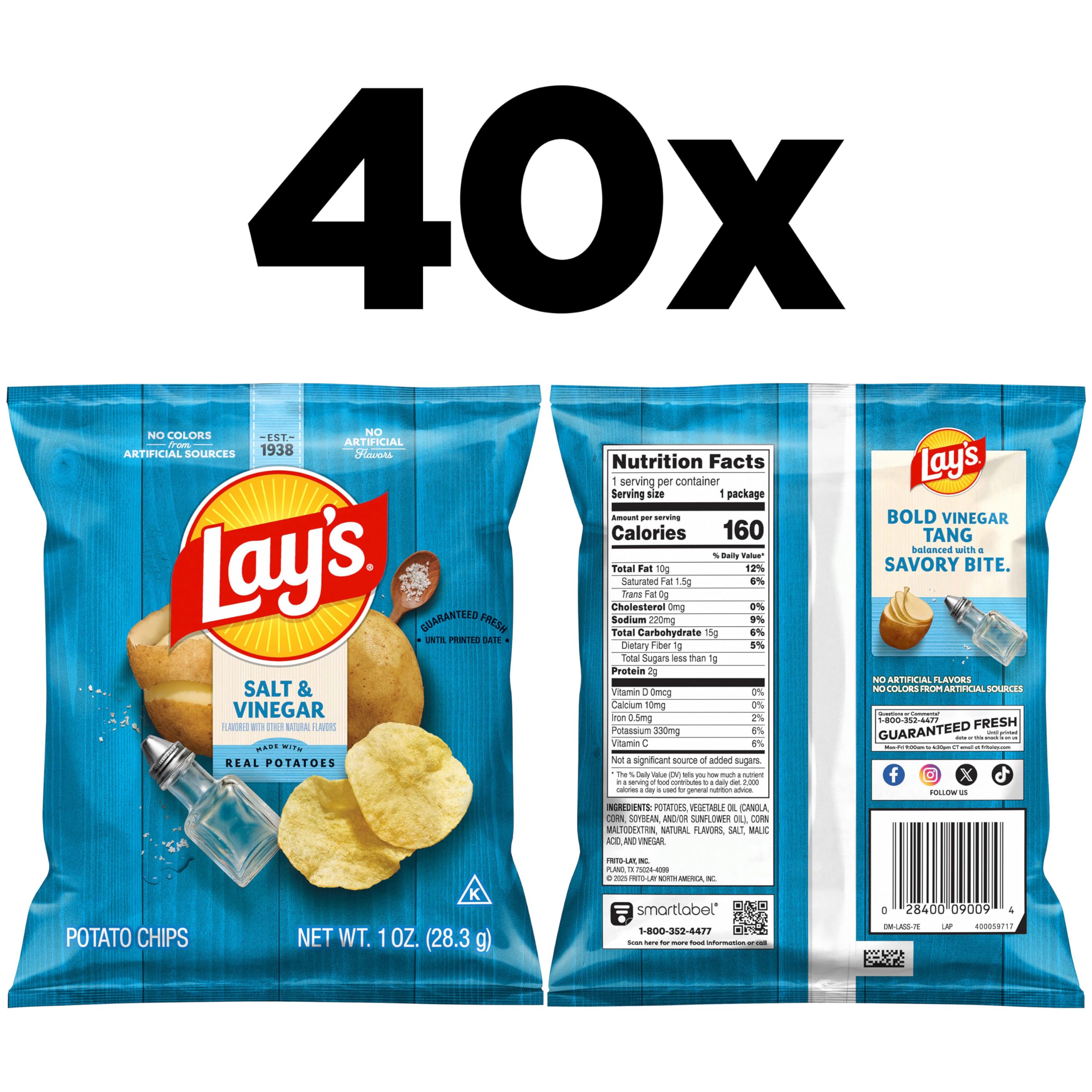 Lay's close-up of open bag highlighting crisp chip texture and tangy seasoning benefit
