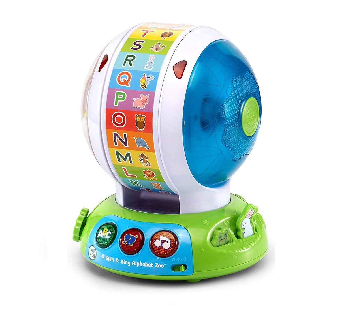 LeapFrog Spin and Sing Alphabet Zoo front view showing buttons and lights for engaging learning