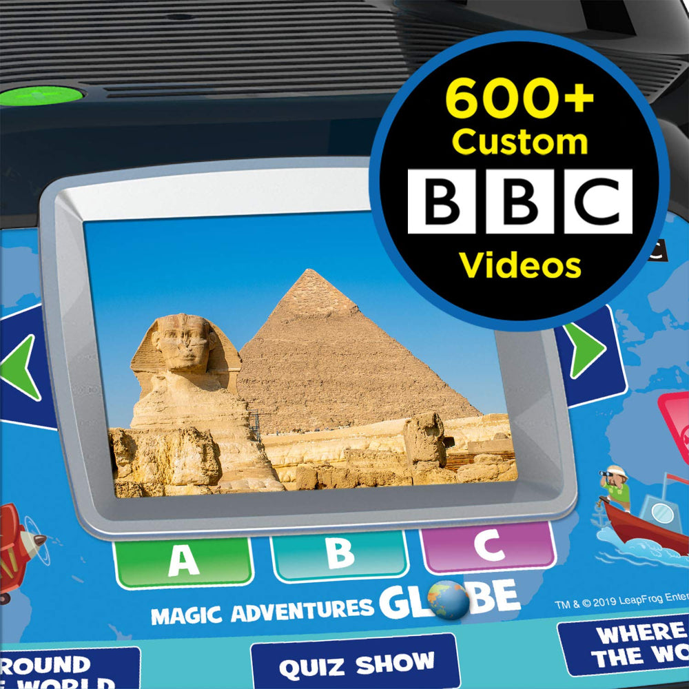 LeapFrog games interface on screen, promotes quiz-based learning