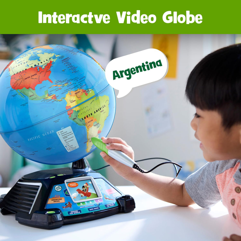 LeapFrog stylus detail poised over map, enables interactive exploration