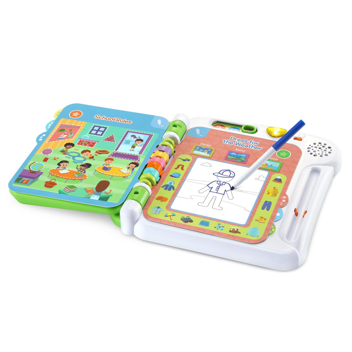 LeapFrog niño usando el libro fomentando independencia y confianza escolar