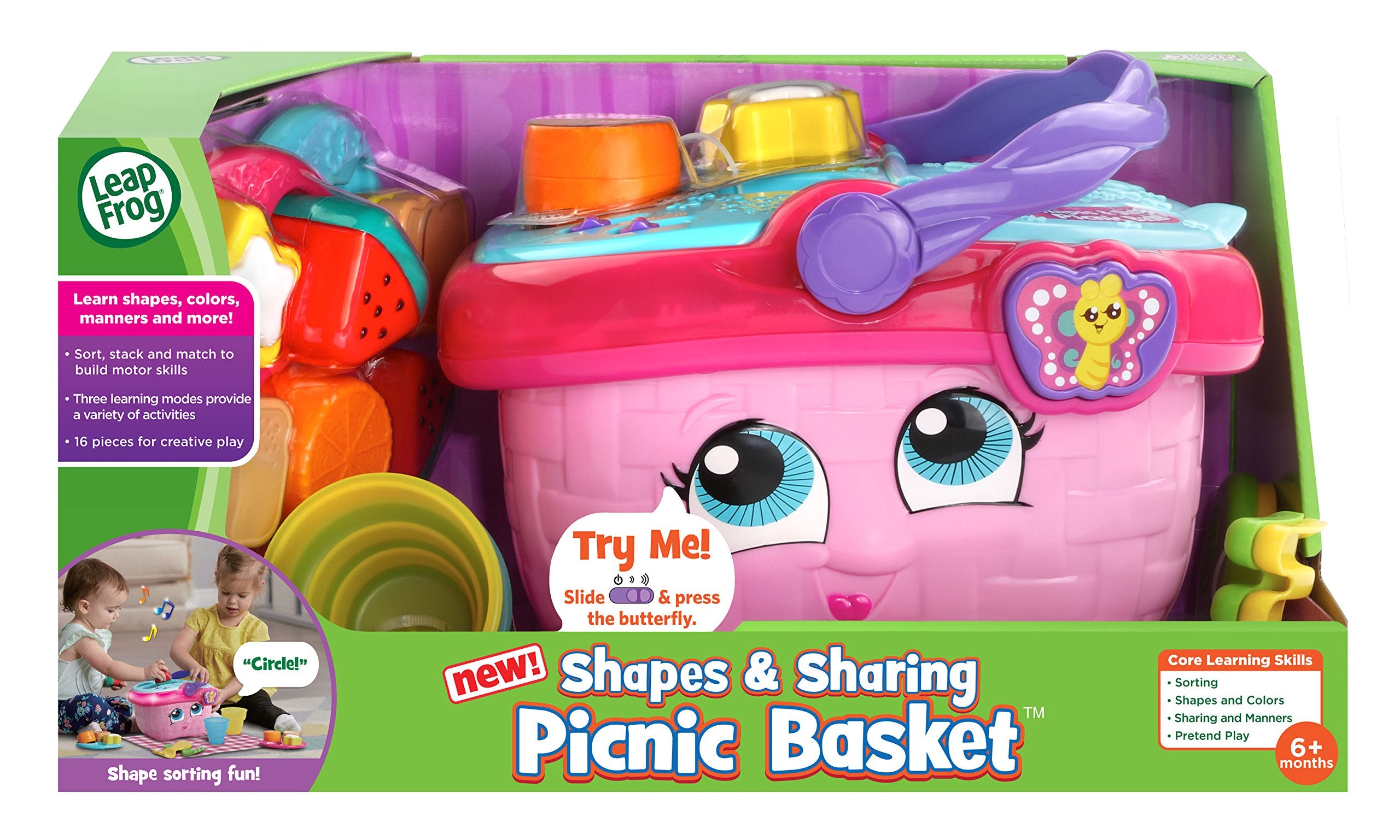 LeapFrog basket beside a toy cup for size comparison, indicating portability