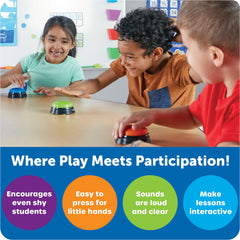 Learning Resources zumbadores junto a mano y regla para comparar tamaño compacto y ergonomía