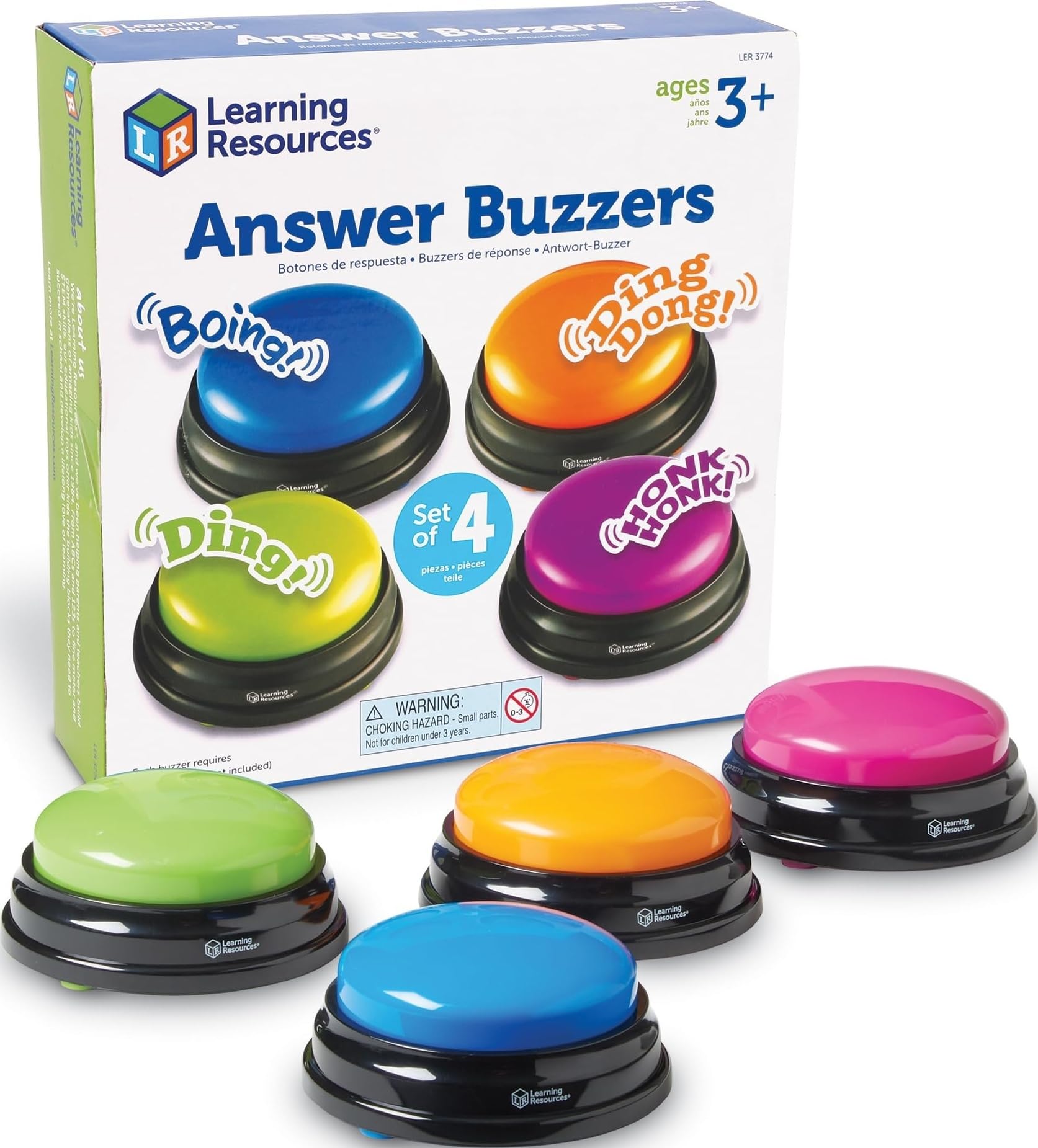 Learning Resources zumbadores panel frontal mostrando los cuatro colores para identificación rápida