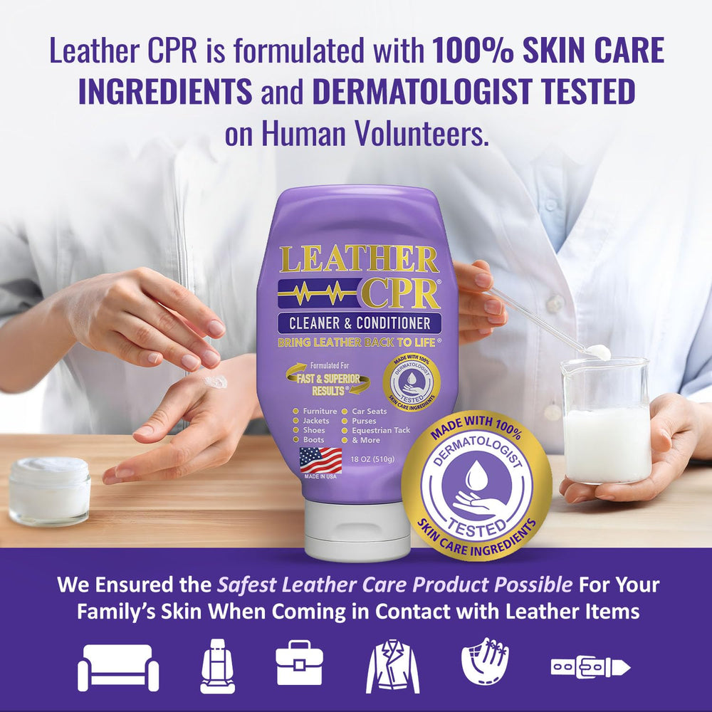 Leather CPR aplicando en sofá de cuero para limpieza y nutrición