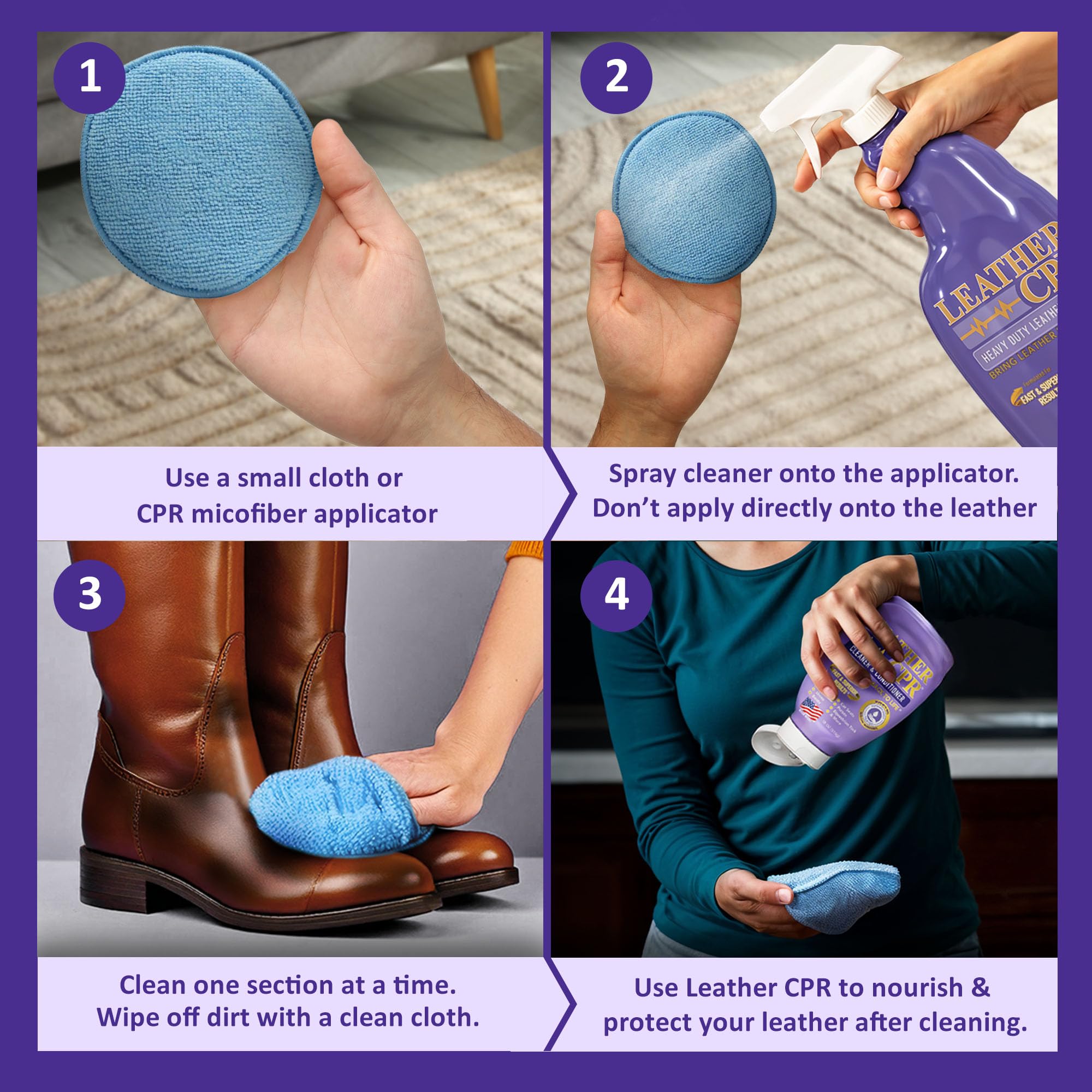 Leather CPR limpiando asiento de coche eliminando manchas visibles