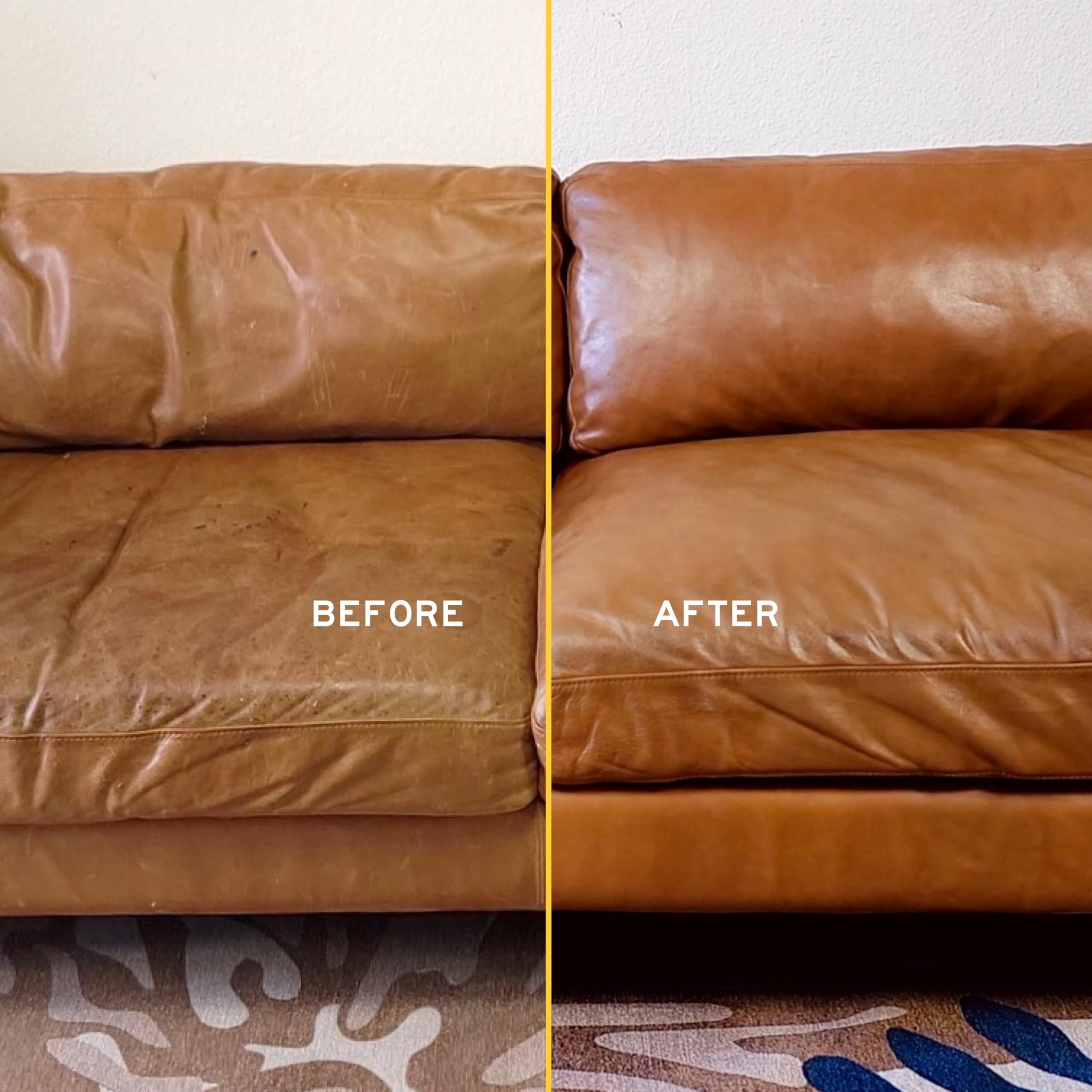 Leather Honey before and after car seat showing visible rejuvenation benefit