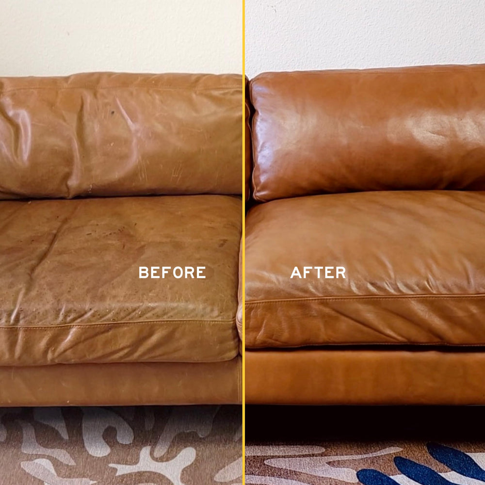 Leather Honey before and after car seat showing visible rejuvenation benefit