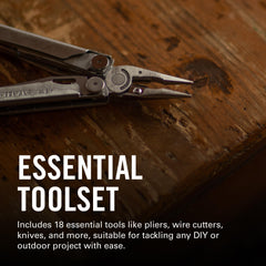 Leatherman Wave Plus folded beside a ruler showing scale and pocket-friendly benefit
