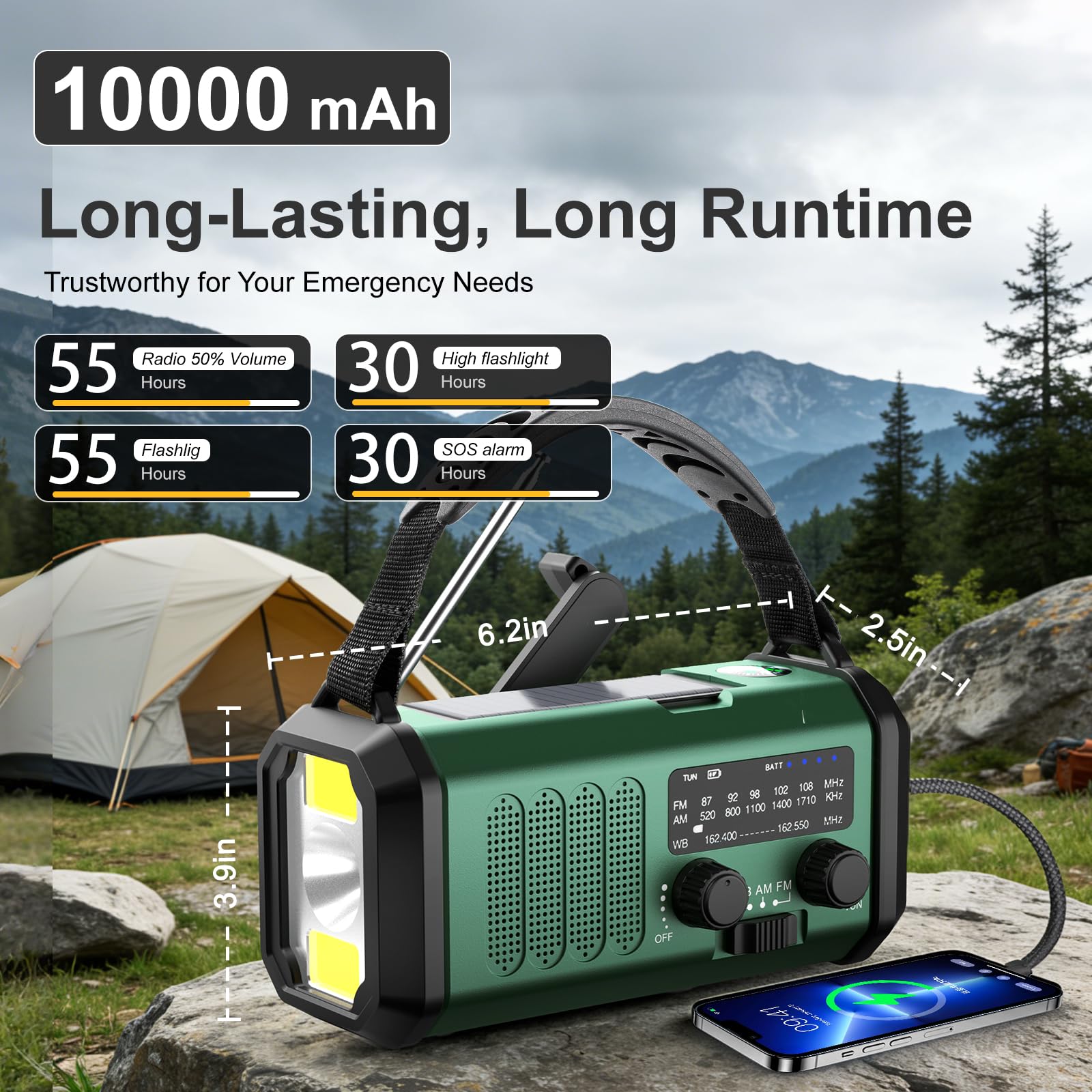 Leaton radio ubicado en tienda de campaña, ideal para camping