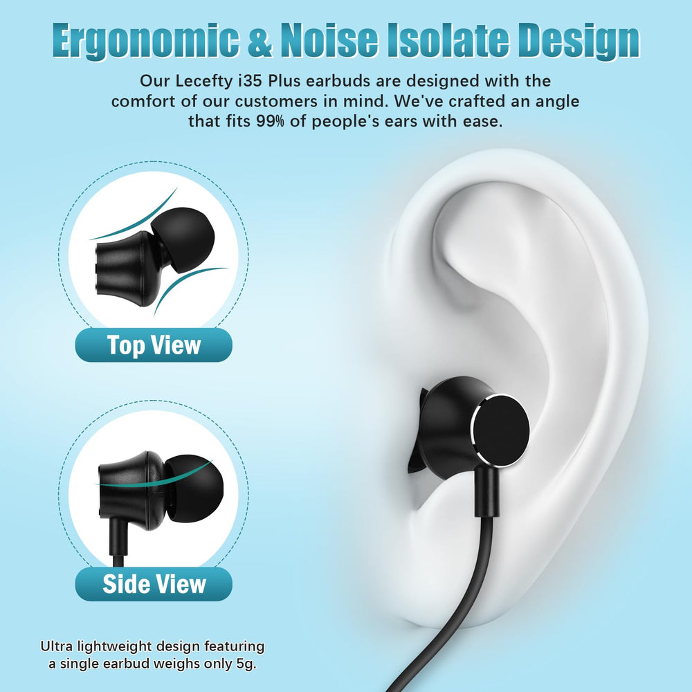 Lecefty magnetic earbuds docked on neckband preventing tangles and easy storage