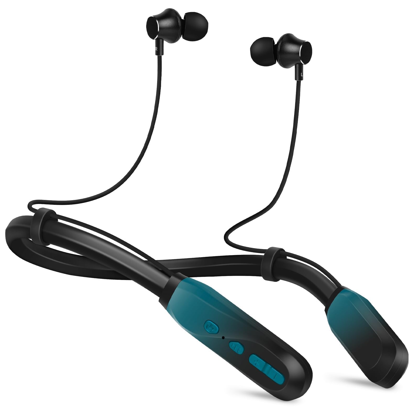 Lecefty neckband front view in cyan green showing slim design and wearable comfort