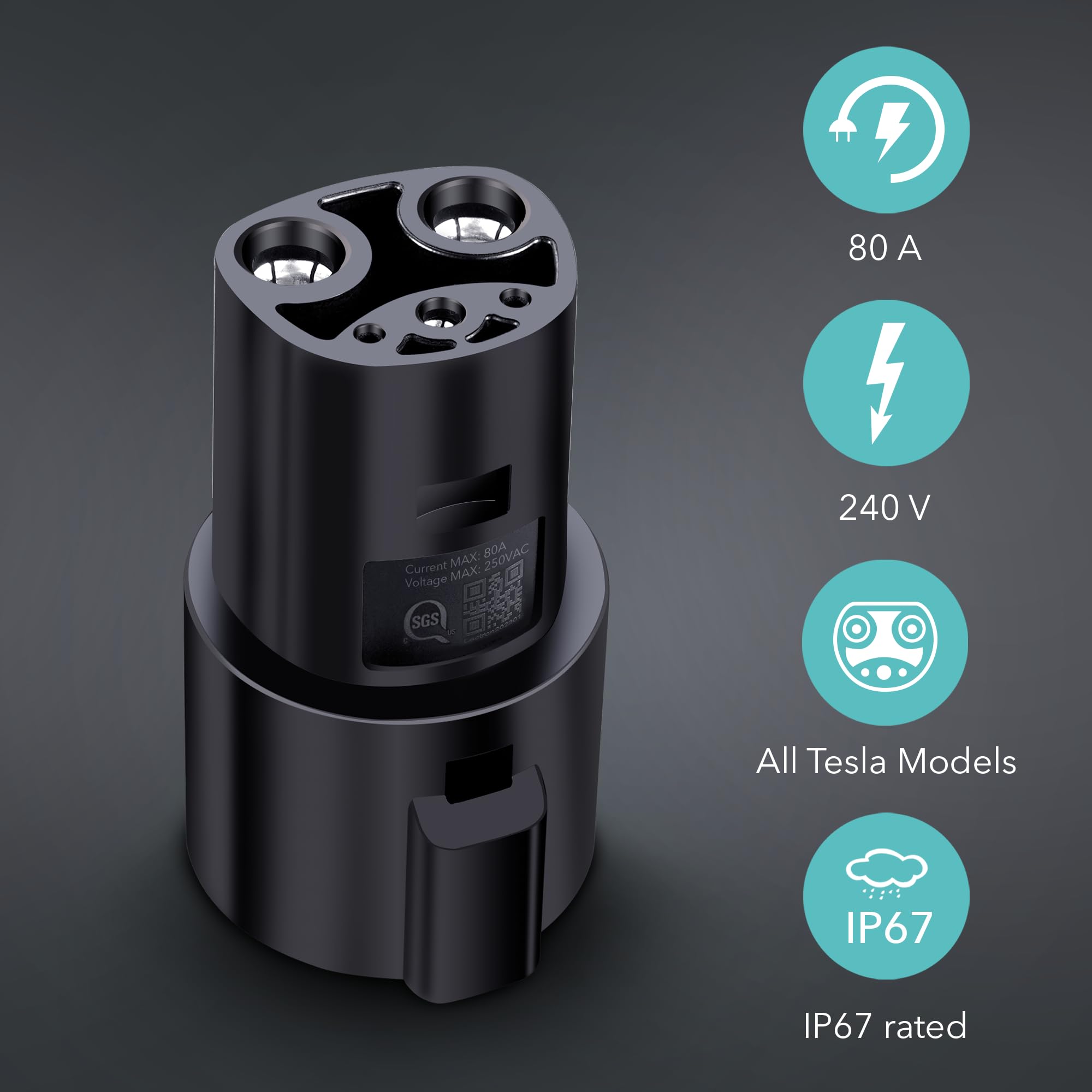 Lectron close-up del conector NACS que resalta seguridad y ajuste preciso