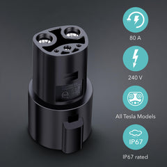 Lectron close-up del conector NACS que resalta seguridad y ajuste preciso