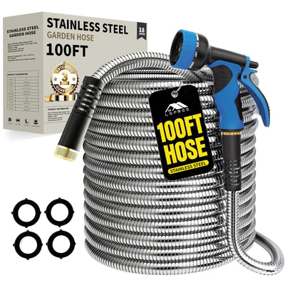 Lefree front view showing metal hose and nozzle for durable watering