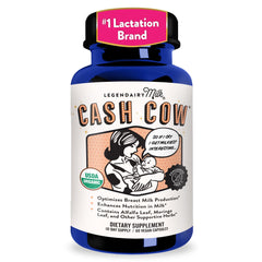 Legendairy Milk frasco Cash Cow frente mostrando etiqueta orgánica y beneficio