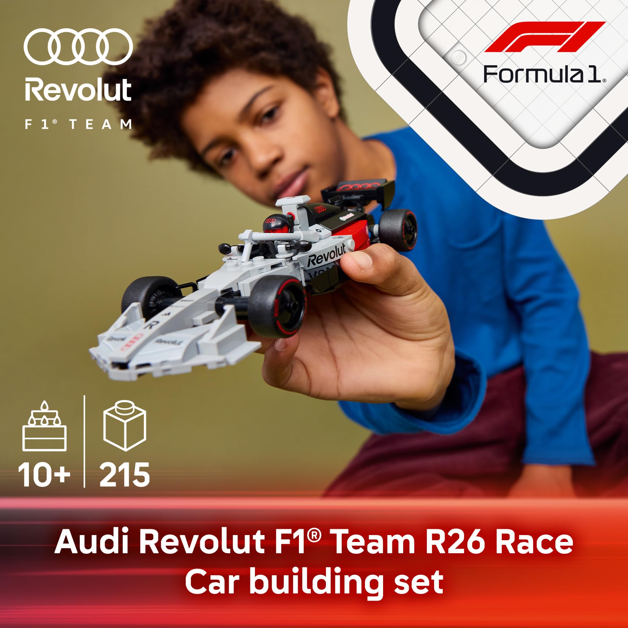 LEGO Audi Revolut F1 detalle lateral con alerón y líneas aerodinámicas