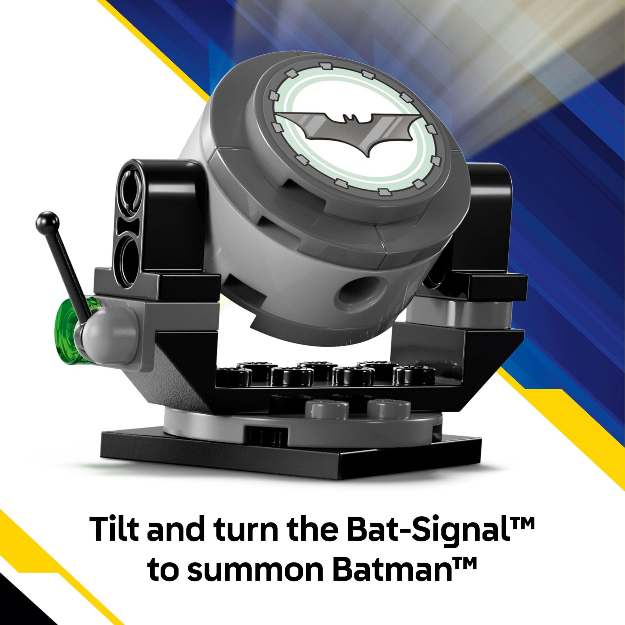 LEGO proyector Bat‑Signal giratorio demostrando acción y posibilidad de juego