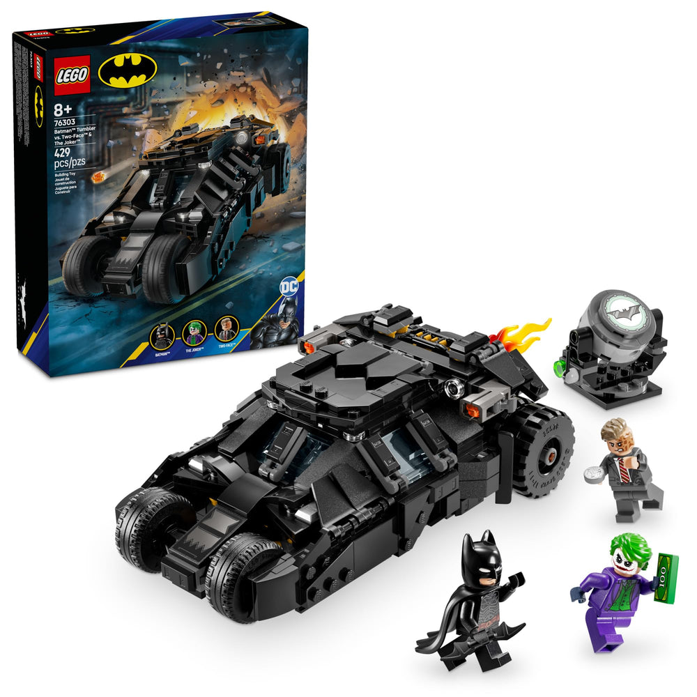 LEGO Batmobile Tumbler frontal mostrando diseño detallado y atractivo para exhibir