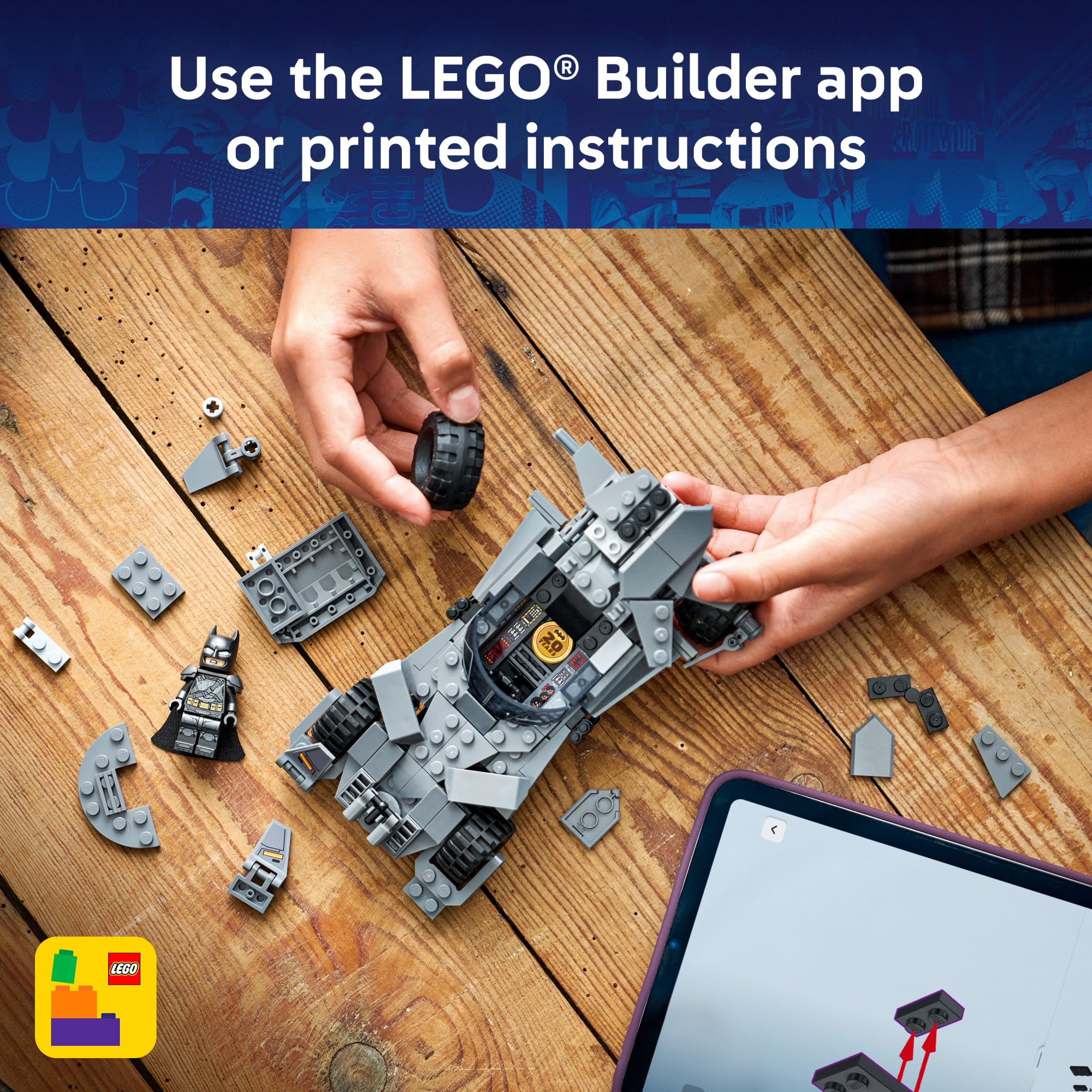 LEGO Batmobile primeros planos de stickers y textura para realismo