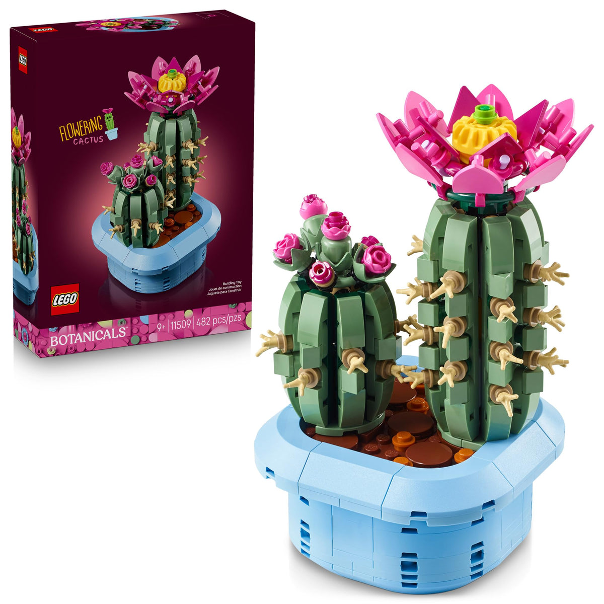 LEGO Botanicals cactus frontal mostrando conjunto montado y colorido