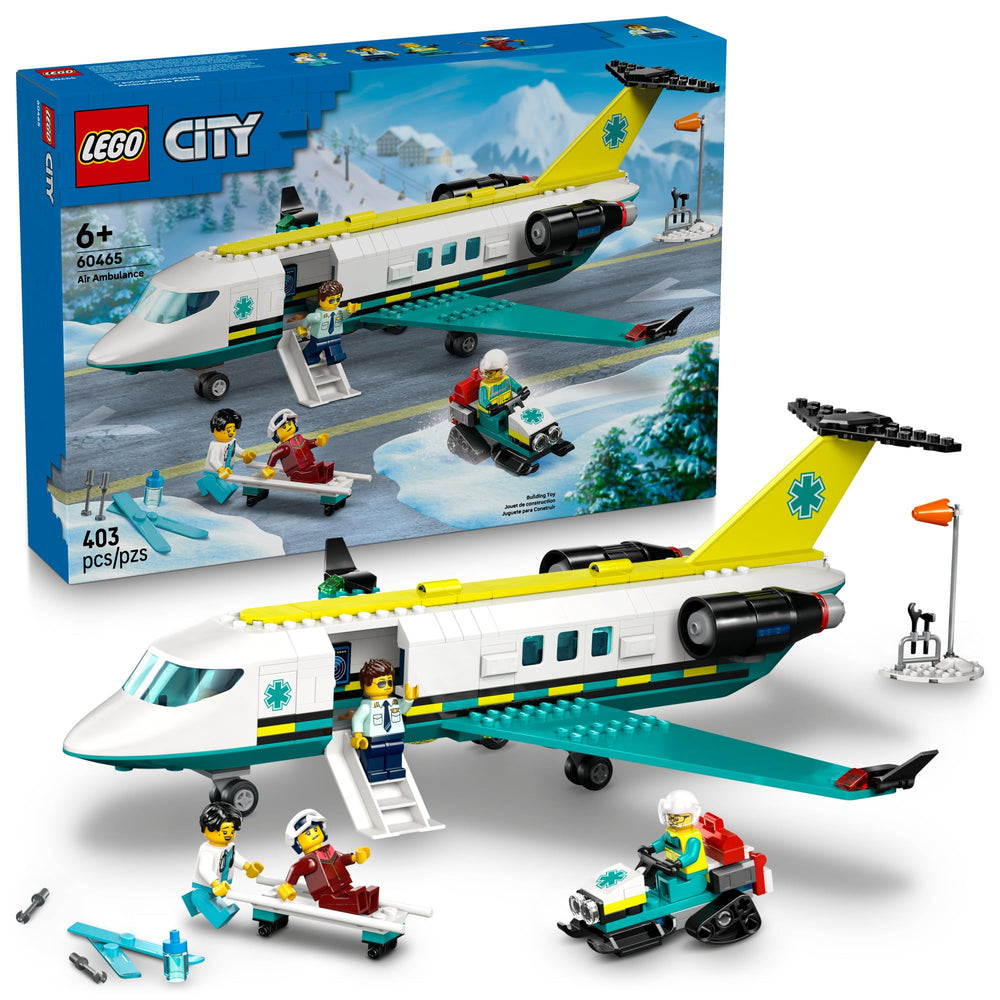 LEGO avión ambulancia frontal mostrando el fuselaje y beneficio juego detallado