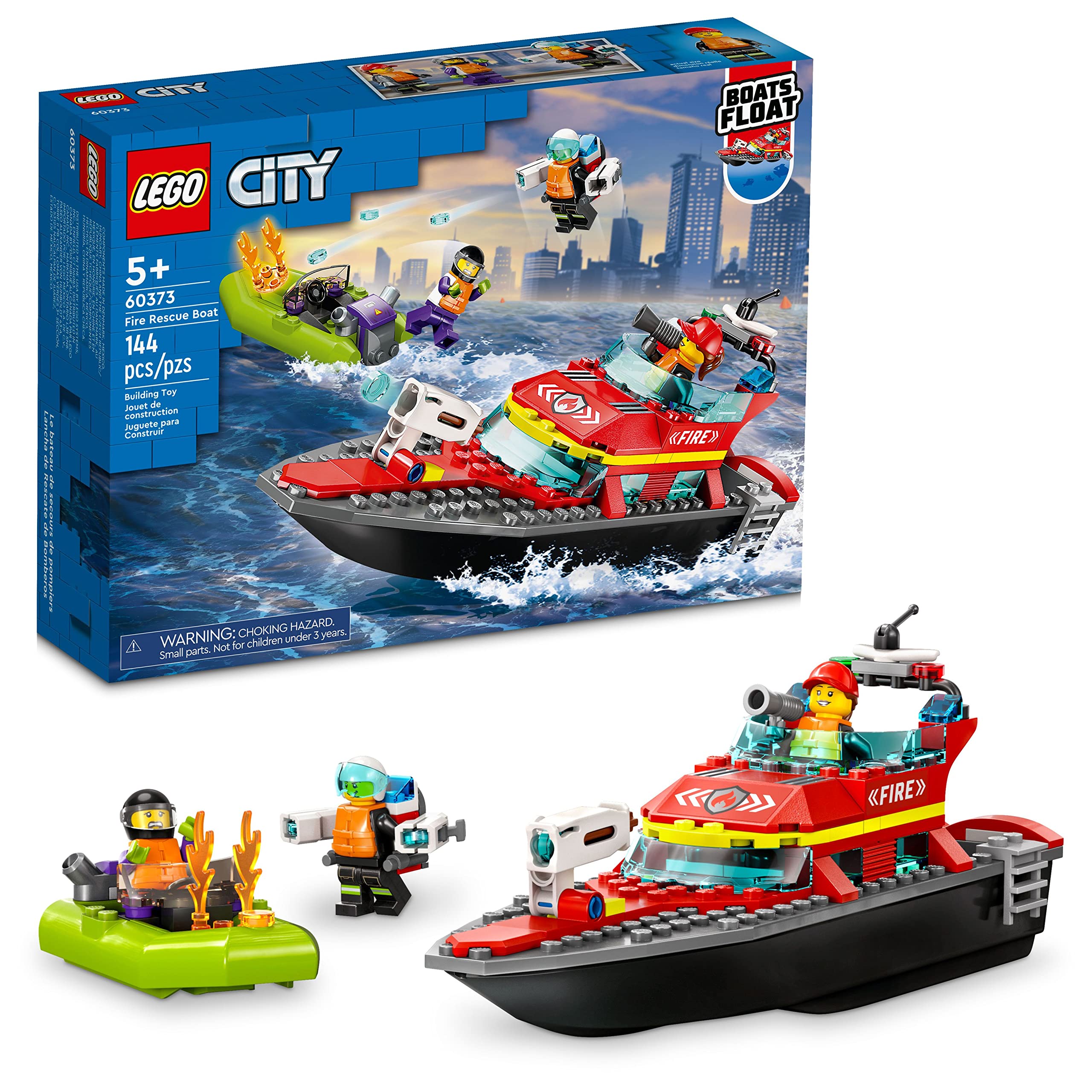 LEGO barco de rescate frontal mostrando diseño flotante y colores vivos