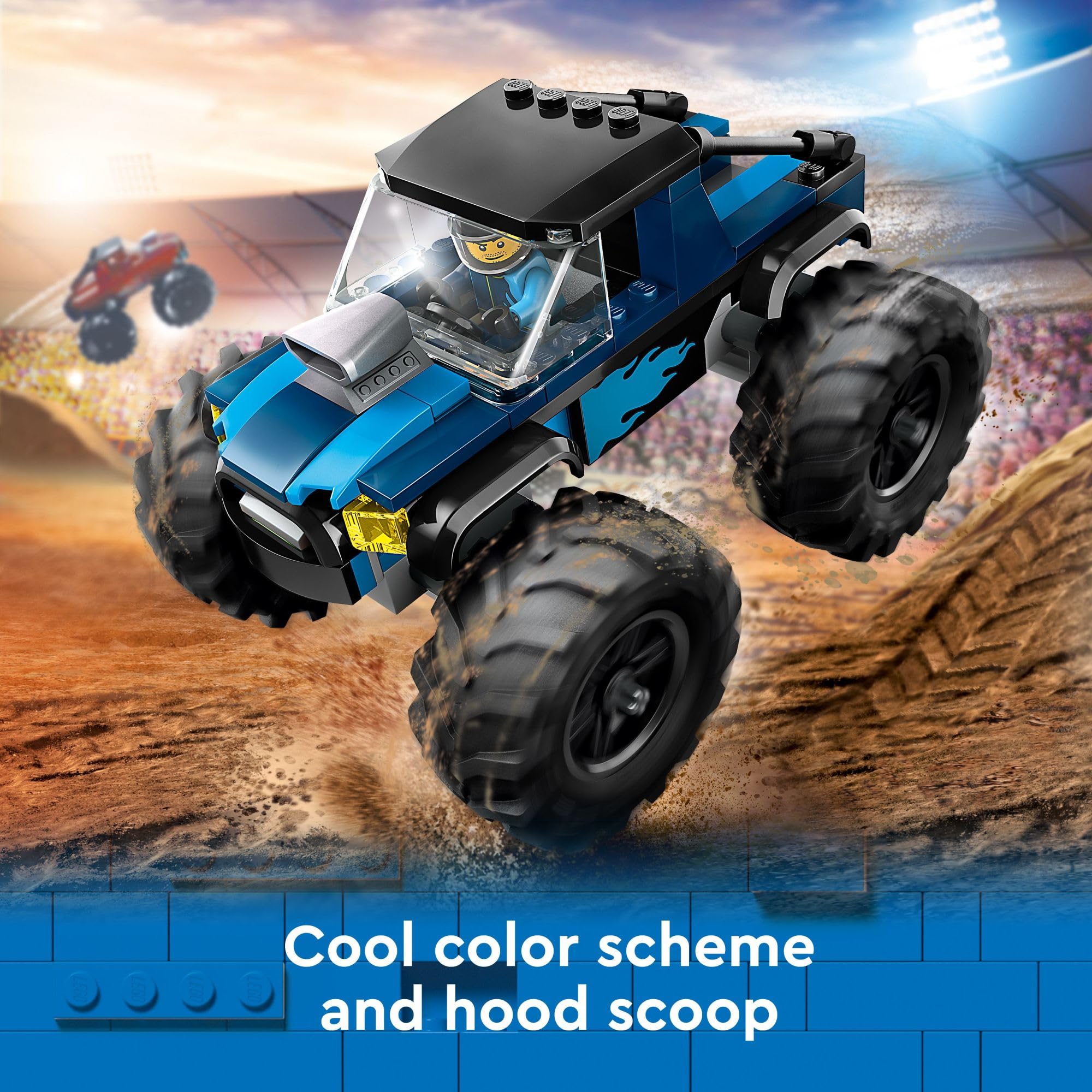 LEGO Monster Truck en acción realizando un salto emocionante
