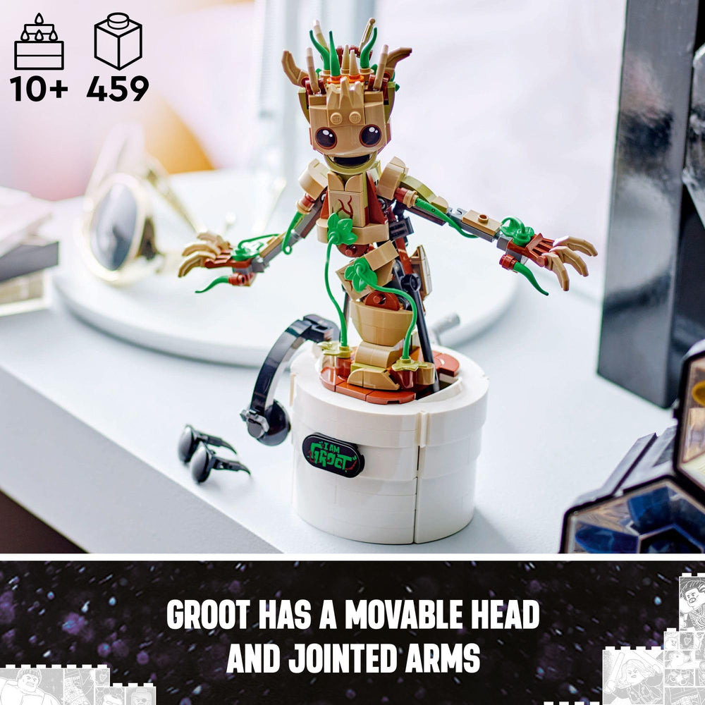 LEGO Groot manivela trasera mostrando mecanismo de baile manual