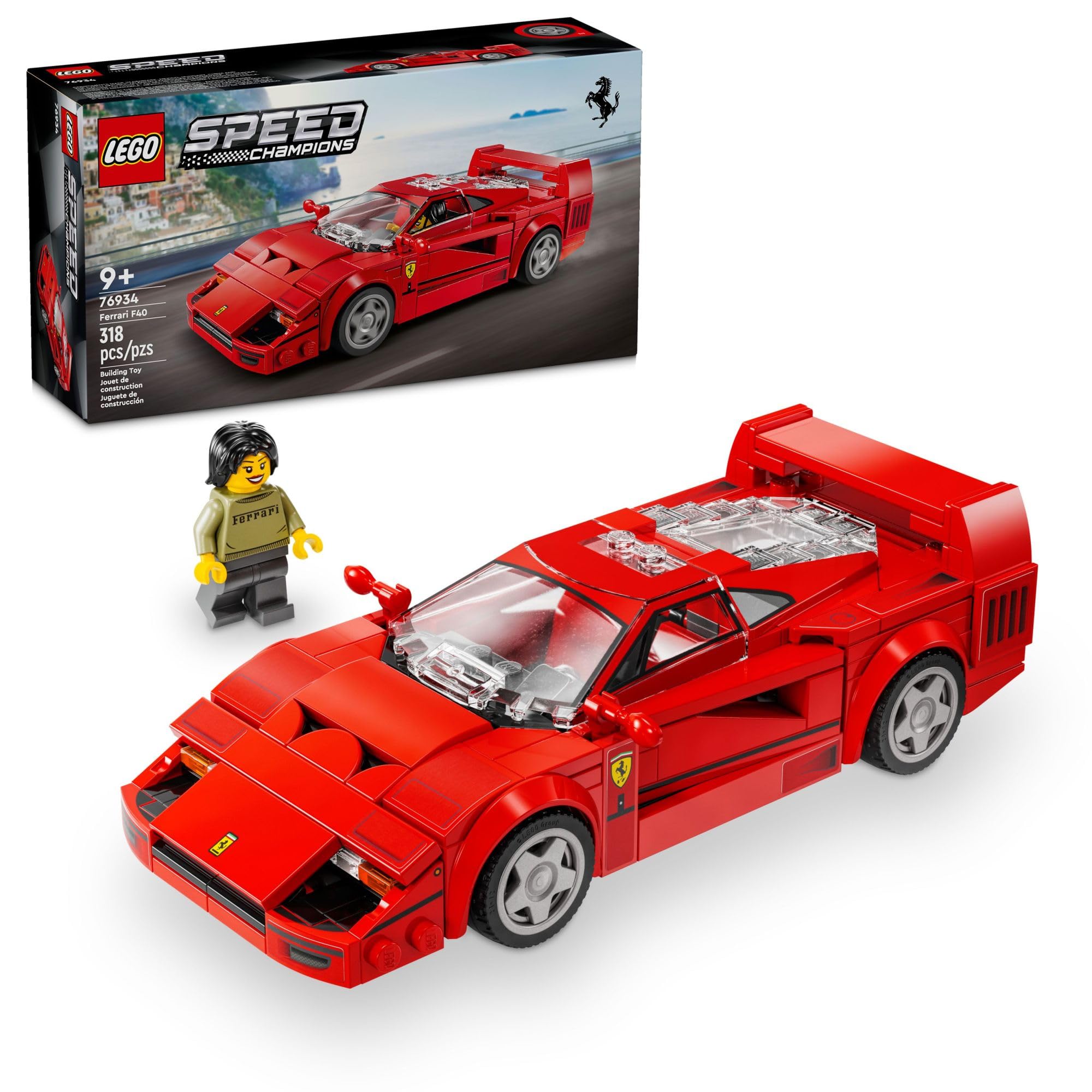 LEGO Ferrari F40 vista frontal con líneas clásicas y atractivo visual