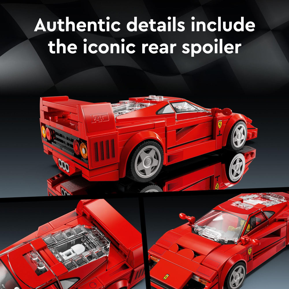 LEGO Ferrari F40 minifigura piloto colocada tras el volante para escenas