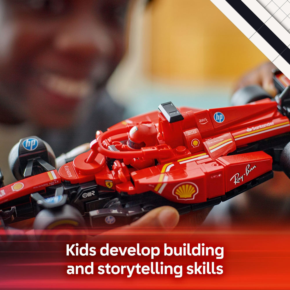 LEGO Ferrari SF-24 minifigura piloto con casco alado para roleplay