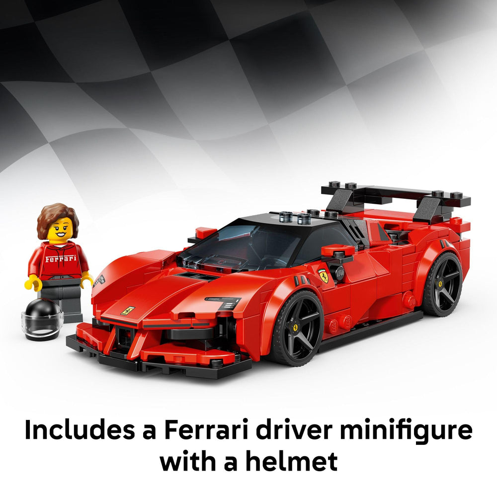 LEGO Ferrari SF90 XX en manos de niño para comparar tamaño y facilidad de montaje