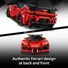 LEGO Ferrari SF90 XX vista trasera con ala y salidas de escape reales para juego