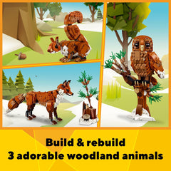 LEGO close-up of fox head and tail demonstrating posable joints and expression