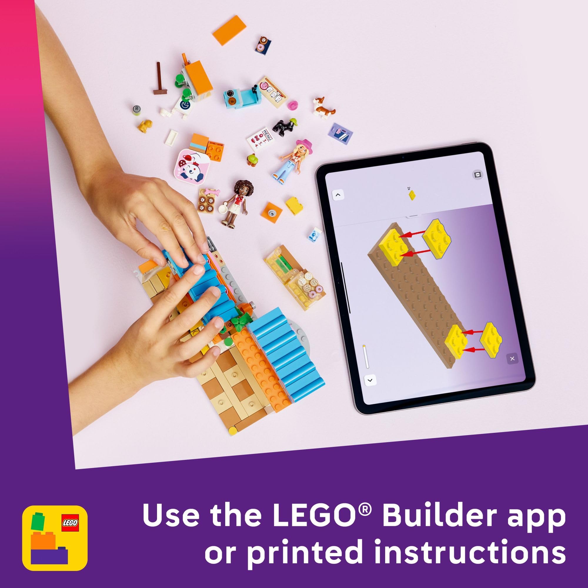 LEGO Friends set en escena de juego con niños imaginando tienda de mascotas