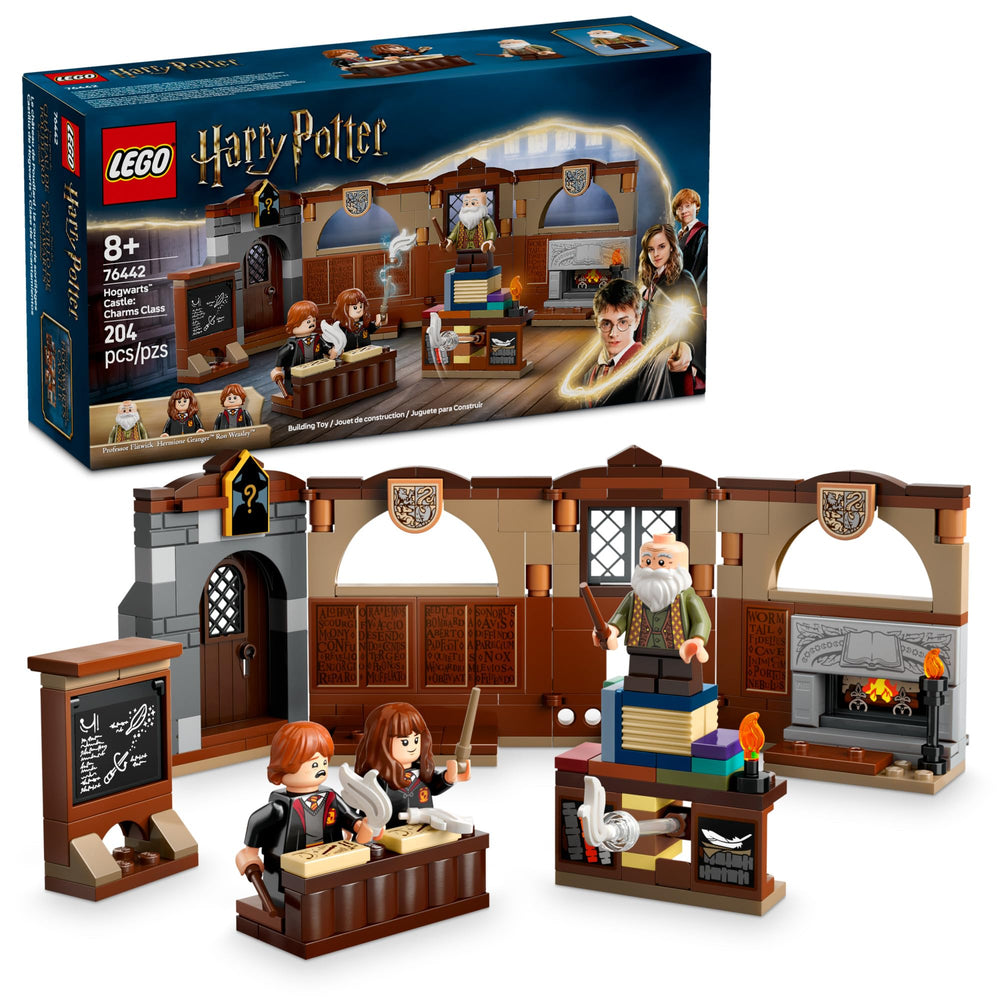 LEGO aula de Encantamientos frontal mostrando escenas listas para jugar