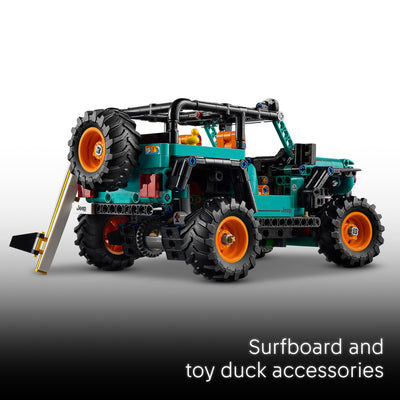 LEGO Jeep Wrangler accessories: rubber duck and surfboard adding playful display options