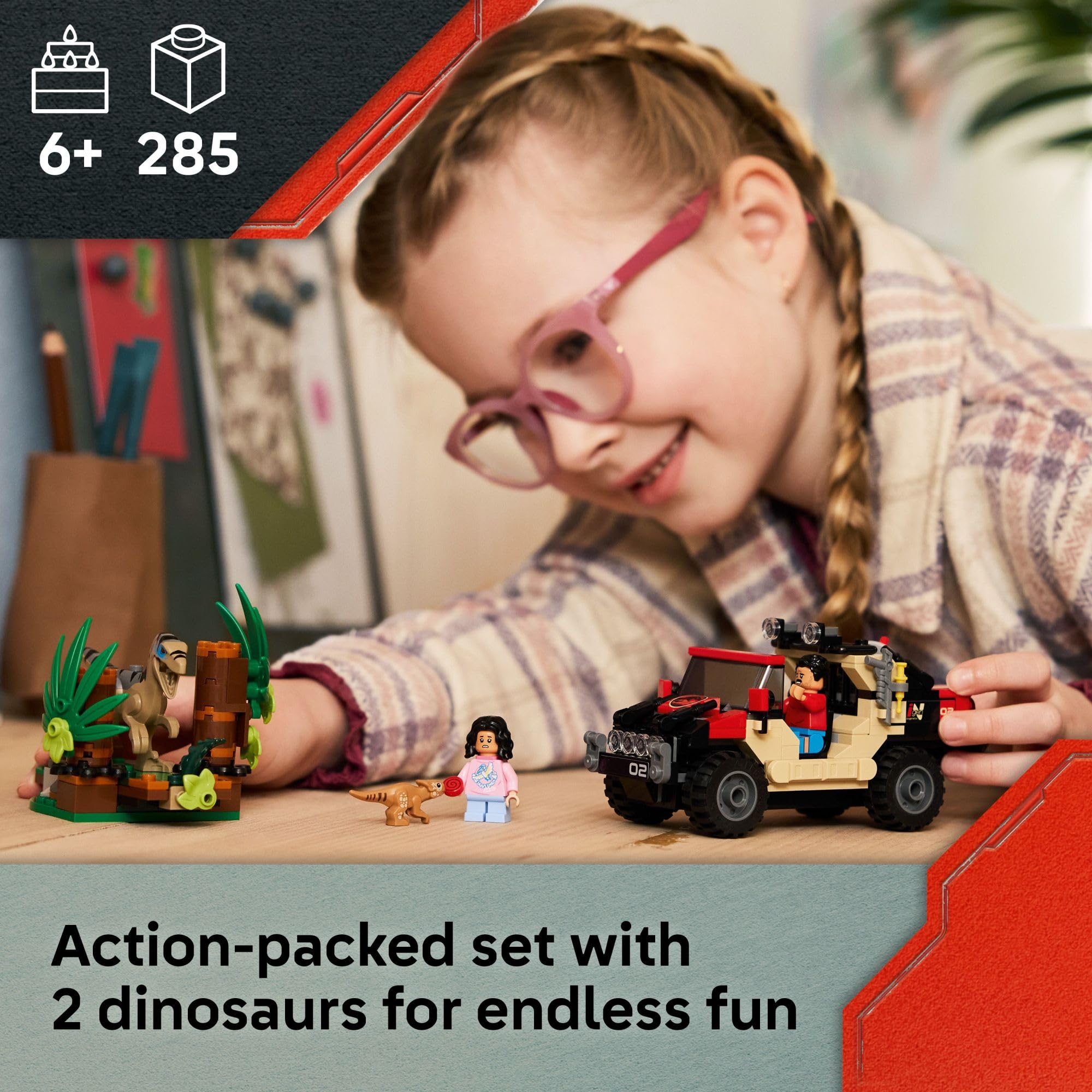 LEGO detalle del vehículo todoterreno con ruedas funcionales y espacio para figuras