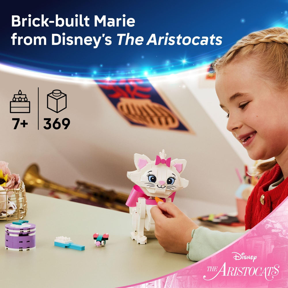 LEGO Marie detalle del lazo rosa y textura de piezas que facilita personalizar la figura