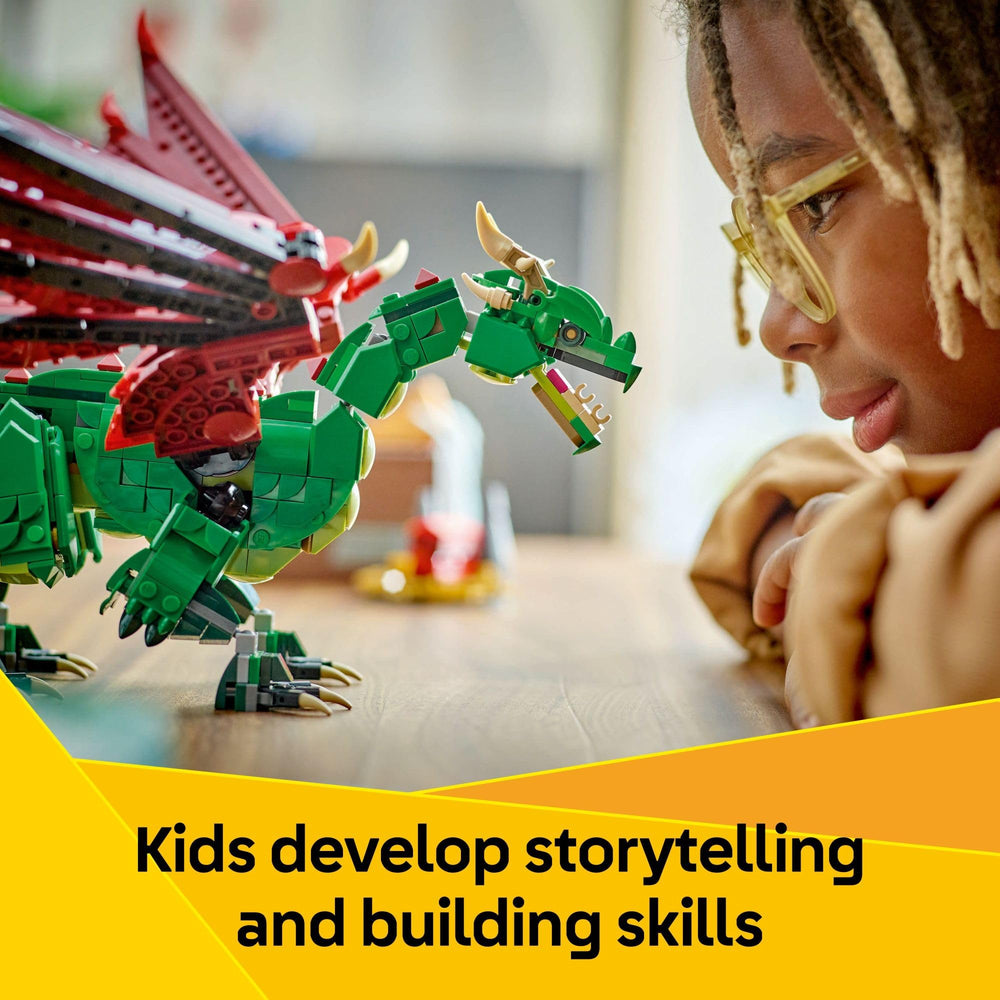 LEGO medieval dragon treasure chest accessory close-up adding storytelling play benefit