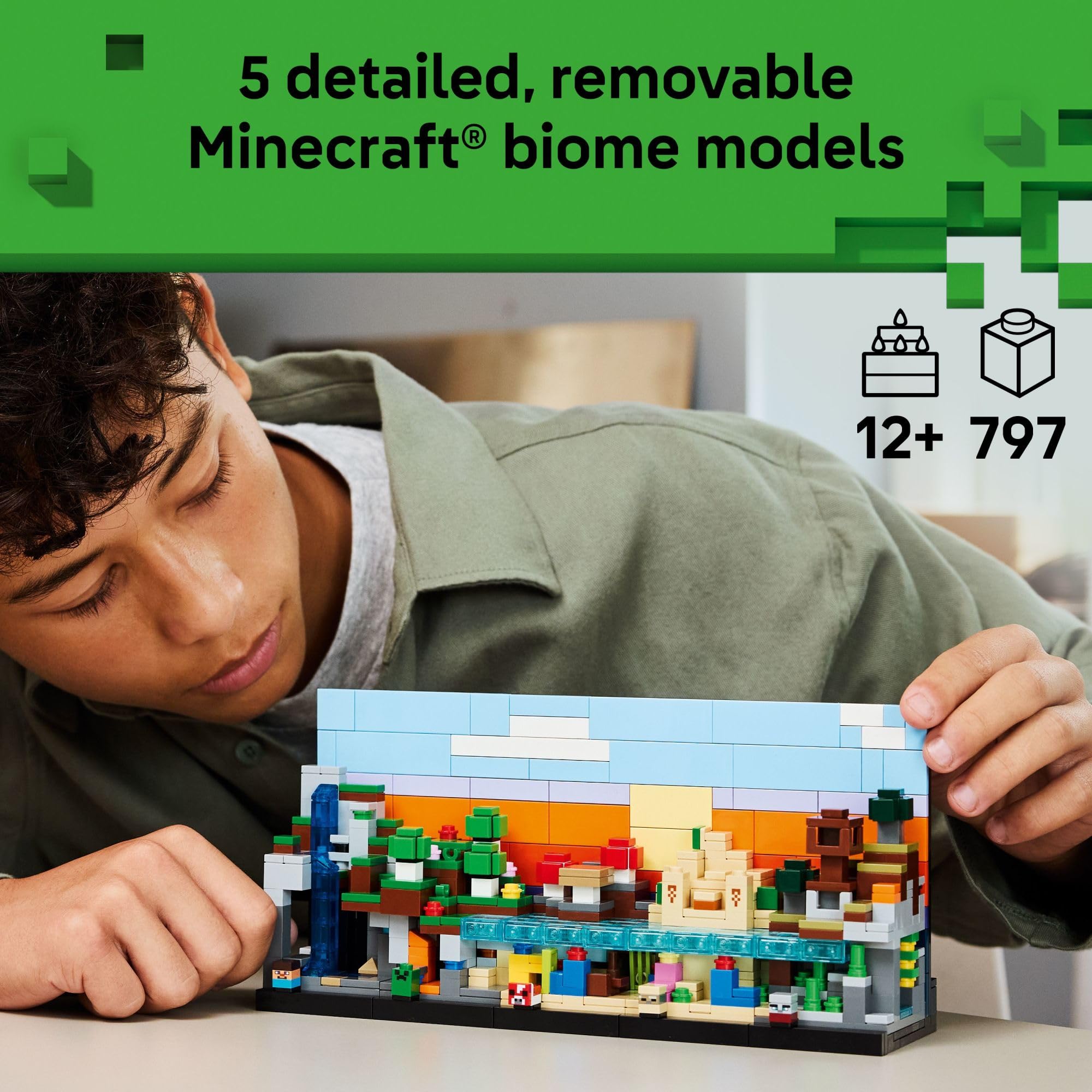 LEGO primer plano de la geoda de amatista mostrando detalle y realismo del set