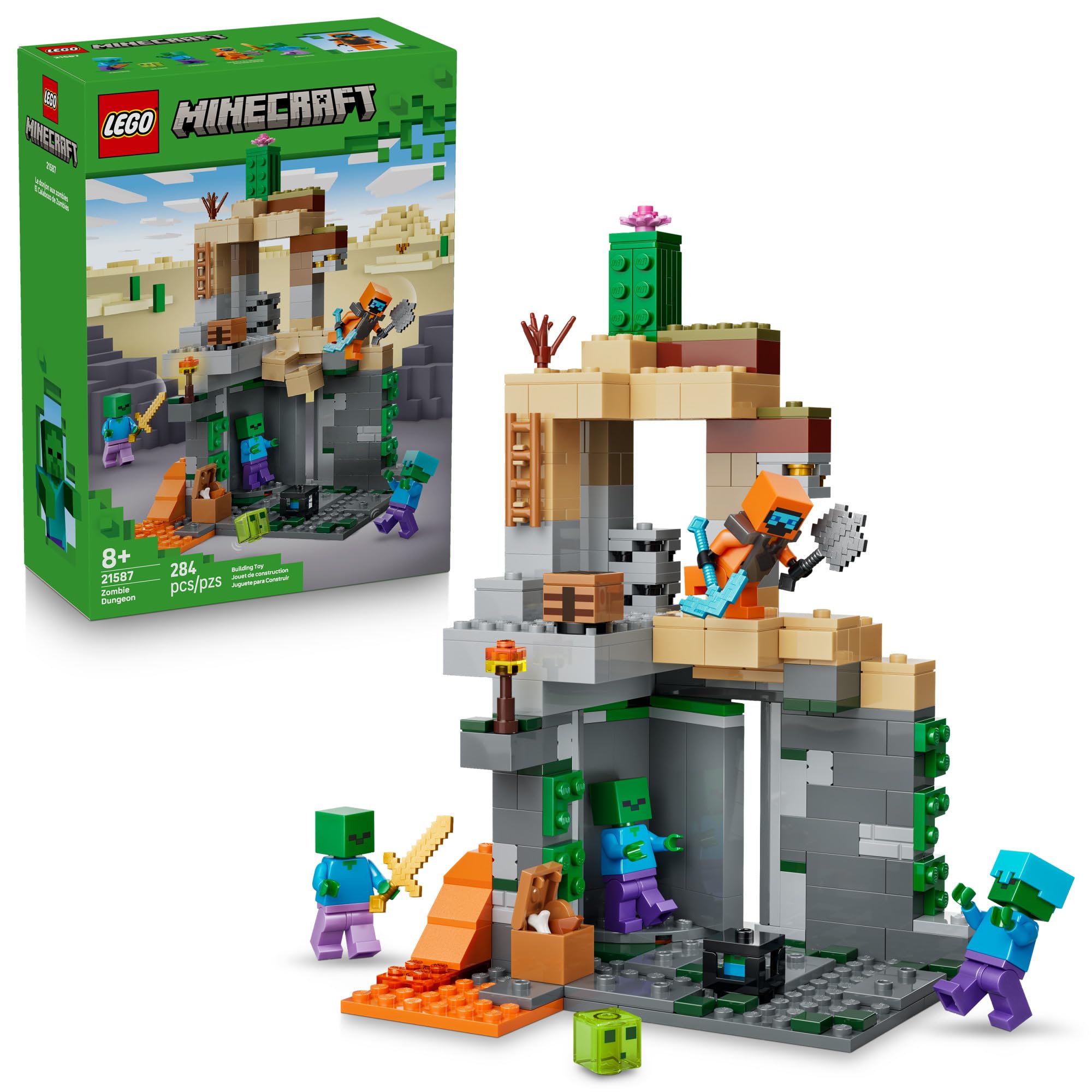 LEGO set frontal mostrando la mazmorra y beneficios de juego creativo