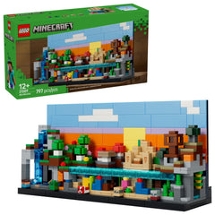 LEGO caja frontal del set Minecraft 21589 mostrando biomas y piezas, ideal para regalo