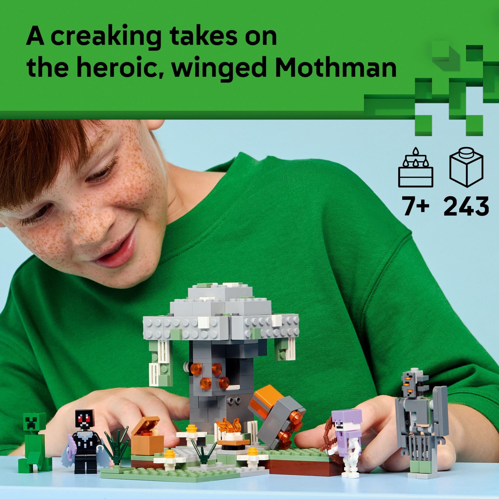 LEGO Minecraft primer plano del árbol pálido mostrando mecanismo y detalle visual