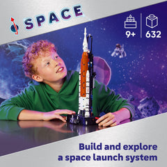 Assembled LEGO Technic NASA Artemis rocket full-height display, brand realism benefit